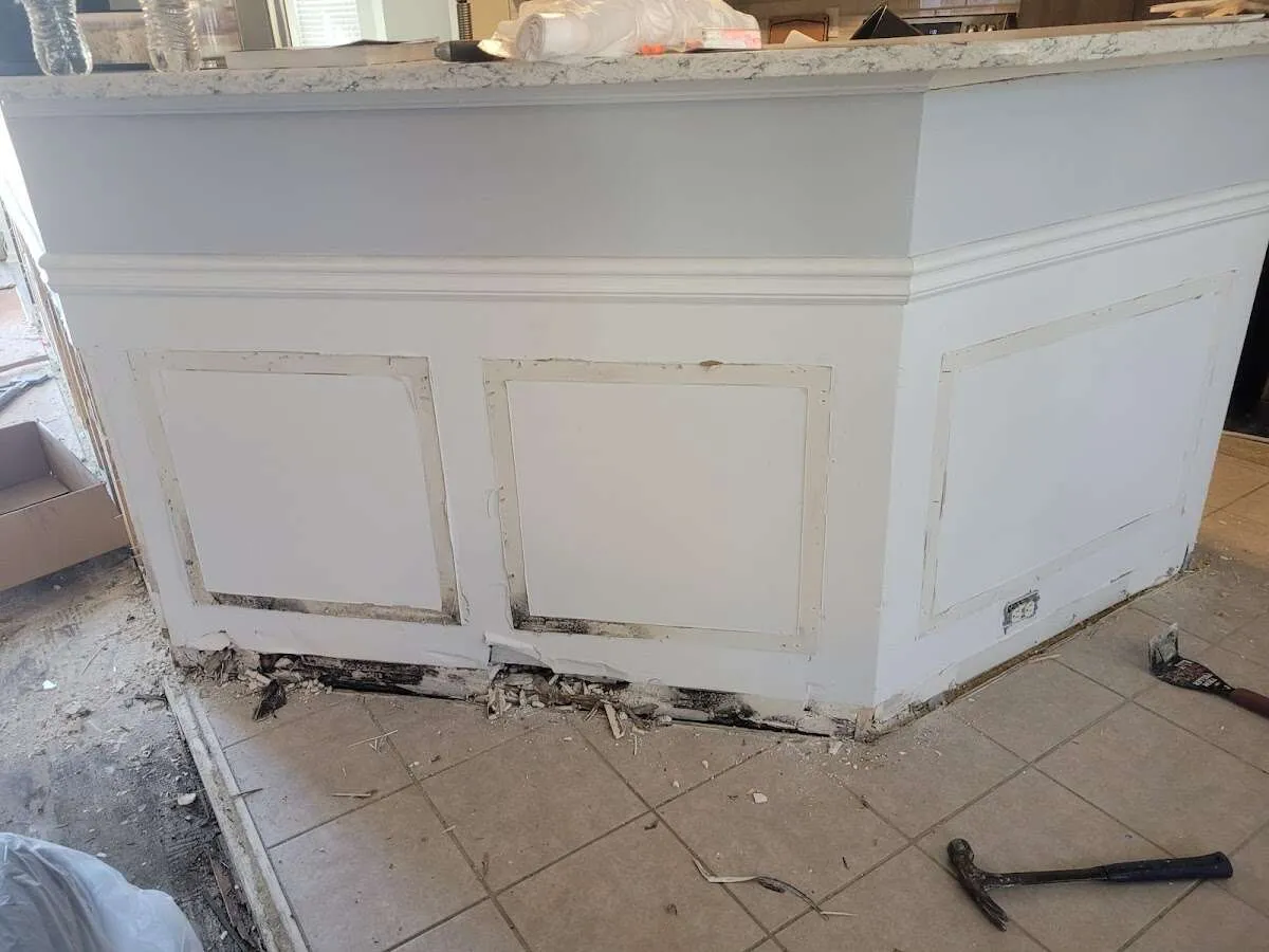 Water damage and mold on kitchen during Storm Damage Restoration in Banning